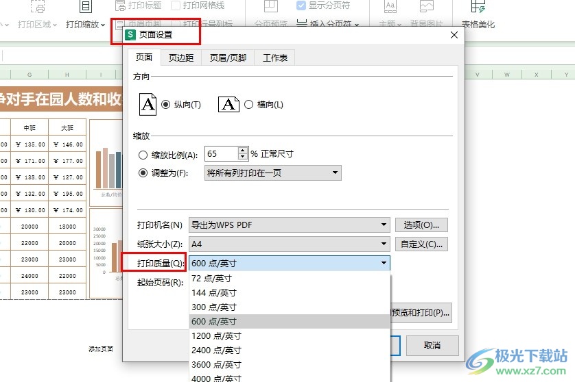 WPS Excel表格文档设置打印质量的方法-西西万能库